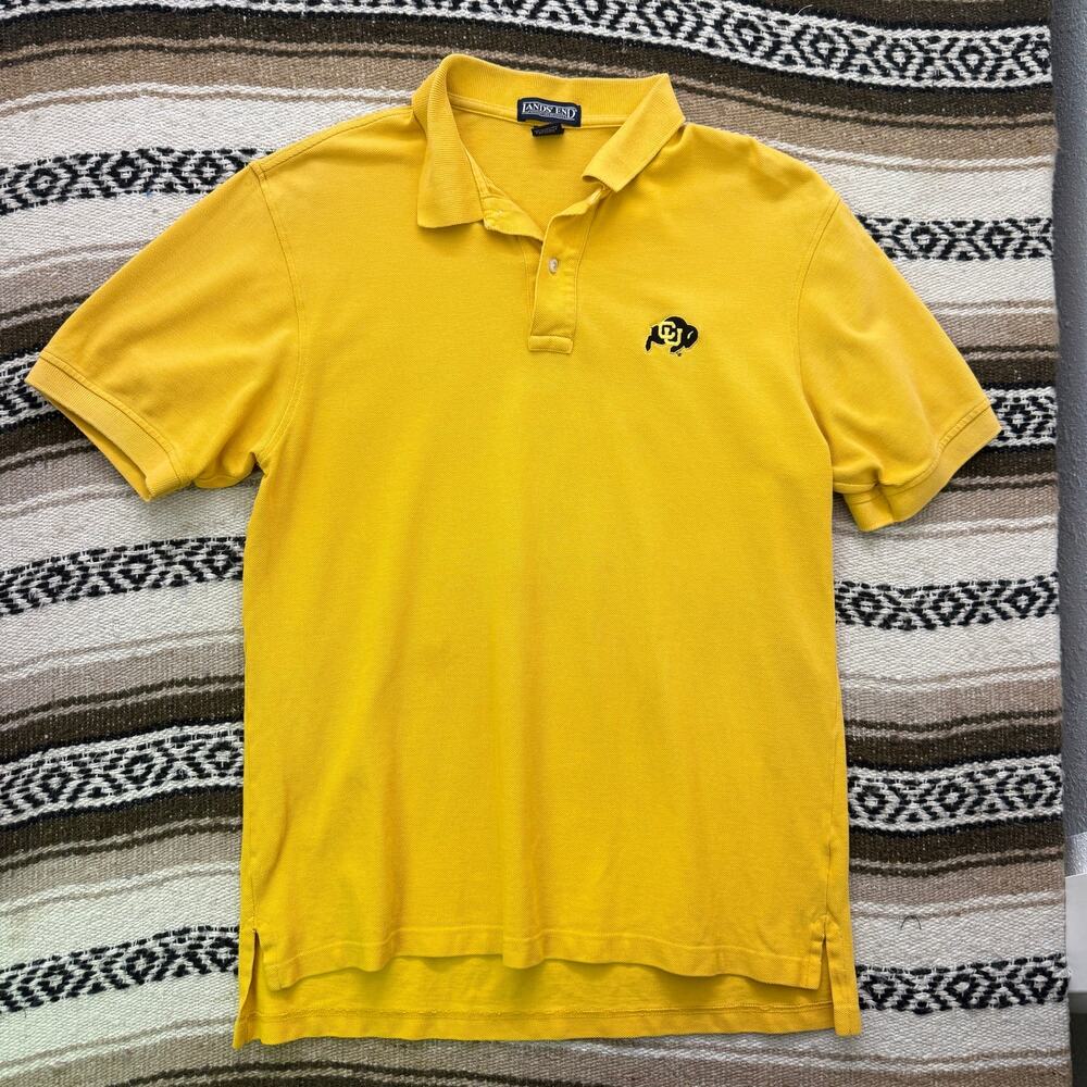 Vintage 90's Lands' End CU Colorado Buffs Buffaloes Yellow Polo Shirt Sz Medium